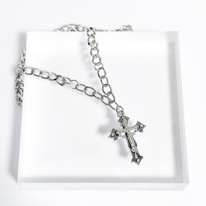 CROSS rhinestone chain necklace SILVER