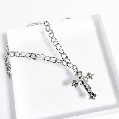 CROSS rhinestone chain necklace SILVER