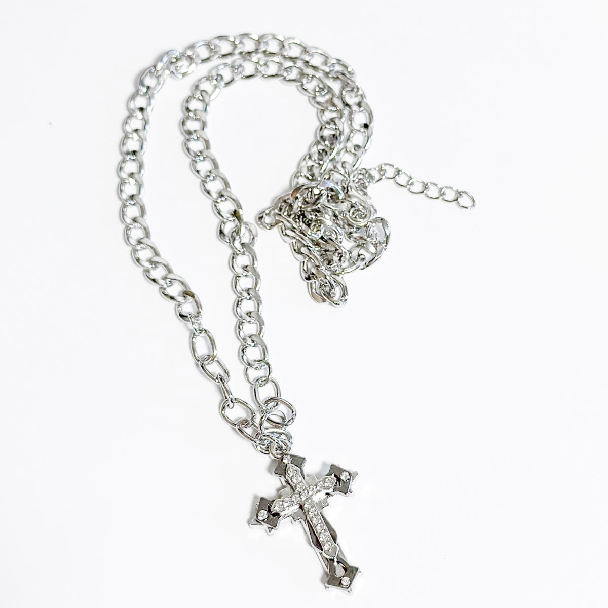 CROSS Rhinestone Chain Necklace Silver
