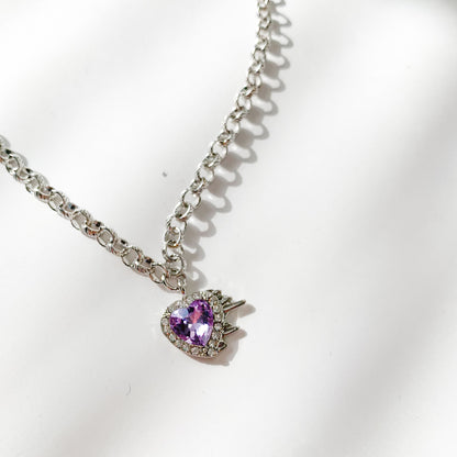 ビジューハート チェーンネックレス PURPLE