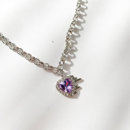 ビジューハート チェーンネックレス PURPLE