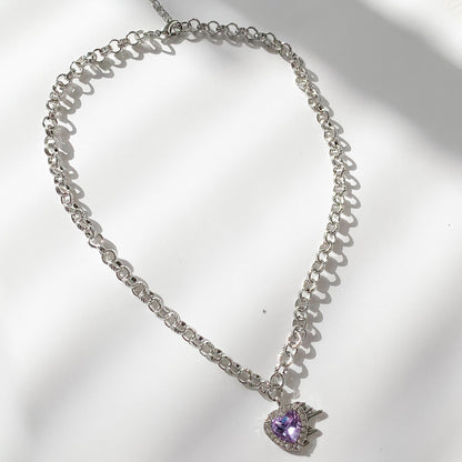 ビジューハート チェーンネックレス PURPLE