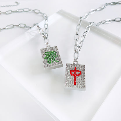 麻雀牌 ビジュートップ チェーンネックレス 中