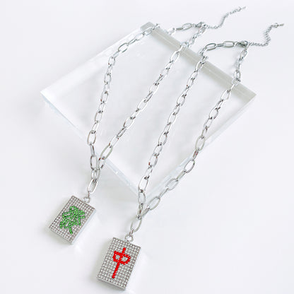 麻雀牌 ビジュートップ チェーンネックレス 中