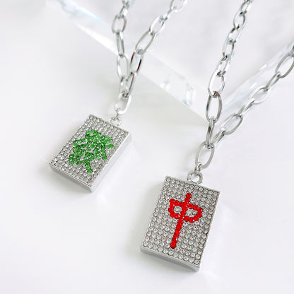 麻雀牌 ビジュートップ チェーンネックレス 中