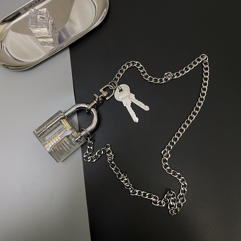 Big Clear Padlock Chain Necklace SILVER