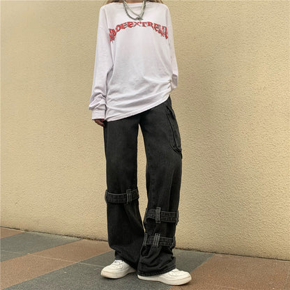 Belt design denim pants