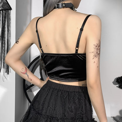 Rose Embroidery Satin Camisole BLACK