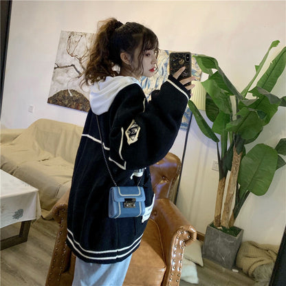 Patch Cardigan Top BLACK