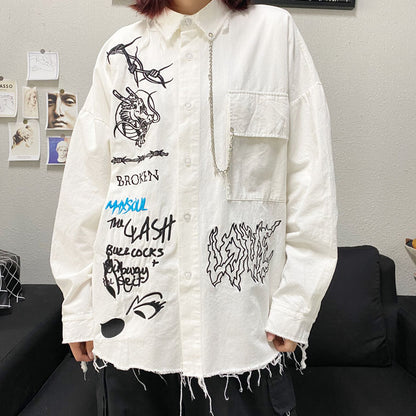 Symbol Embroidery Long Sleeve Shirt WHITE