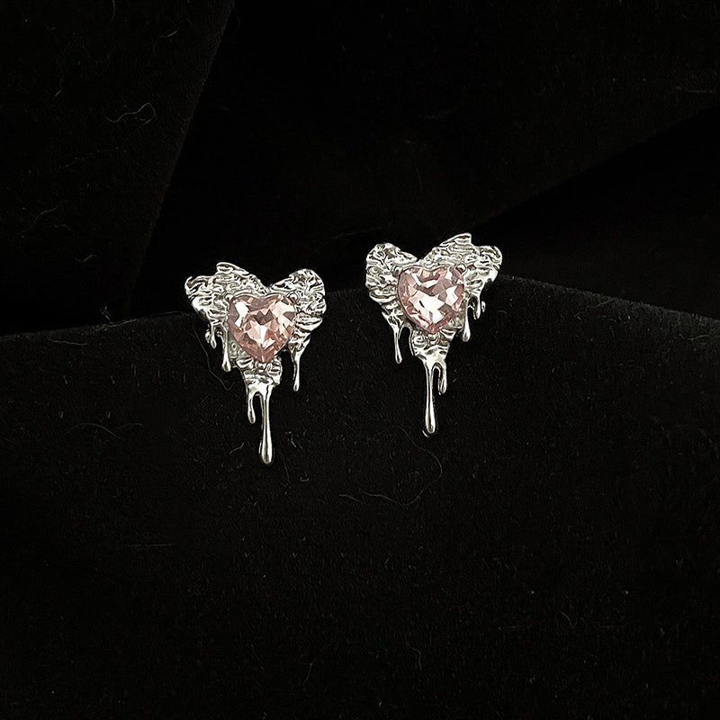 Melting Pink Heart Earrings SILVER PINK