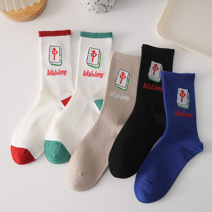 Mahjong tile medium logo ribbed crew socks