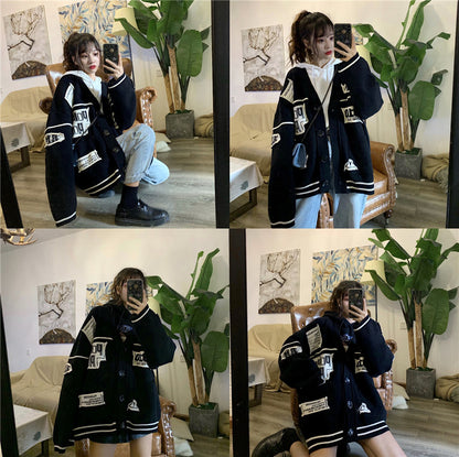 Patch Cardigan Top BLACK