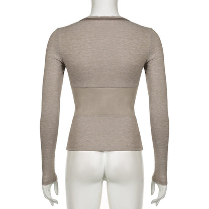 Y2K フィット 長袖 トップス BEIGE