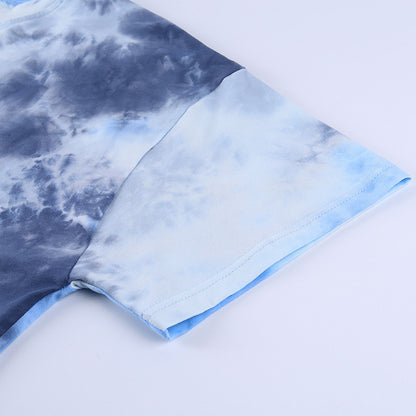 タイダイ 猫プリント Tシャツ BLUE