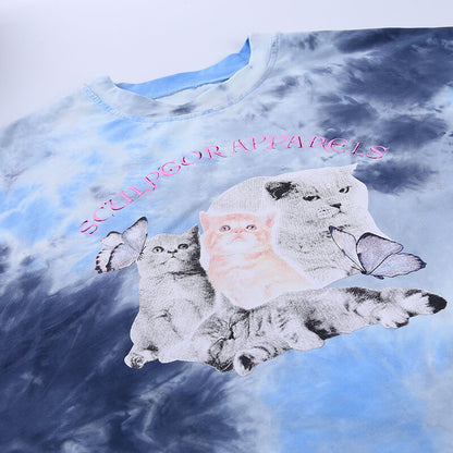 タイダイ 猫プリント Tシャツ BLUE
