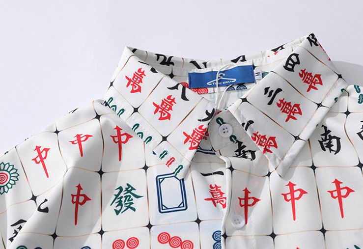 Mahjong tile all-over print light short-sleeved shirt WHITE