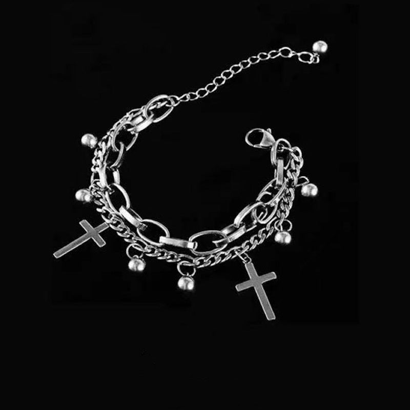 Double Chain Cross Bracelet