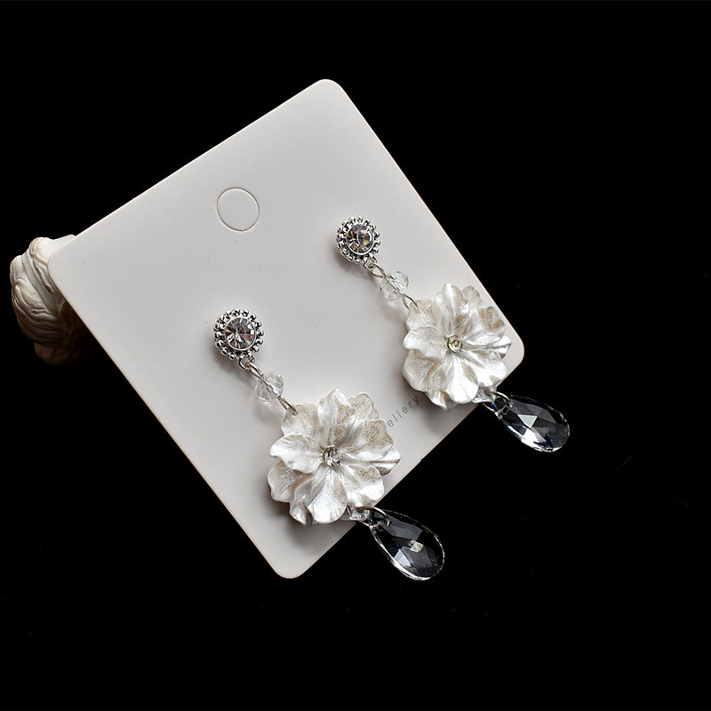 White Flower Drop Earrings