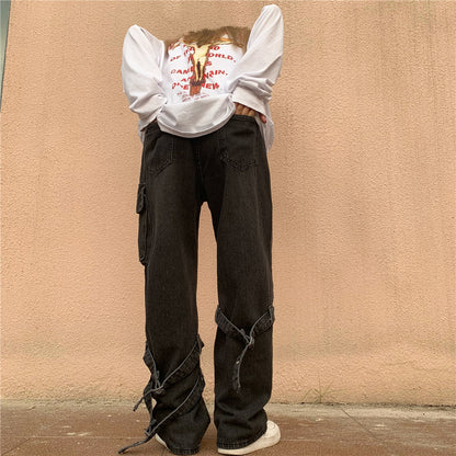 Belt design denim pants