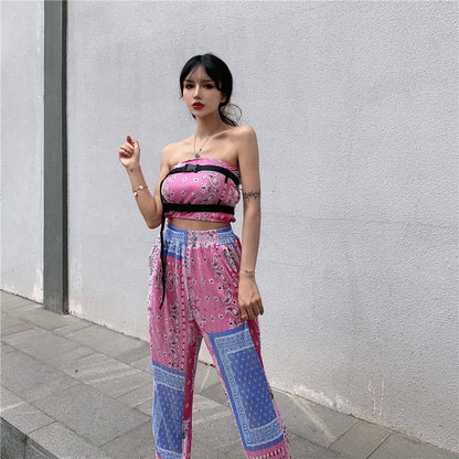 バンダナ柄 チューブトップ パンツセットアップ PINK MS_P