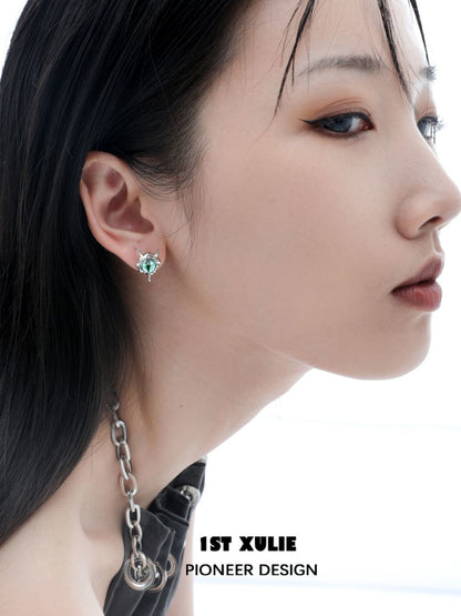 EVIL MONSTER カボション スタッドピアス SILVER GREEN