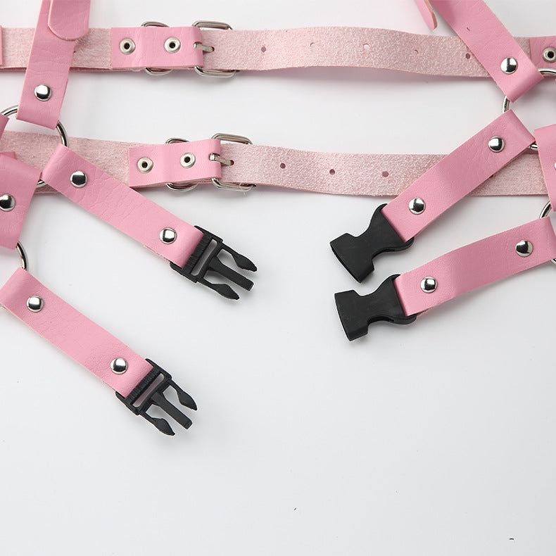 Double waist belt harness belt PINK