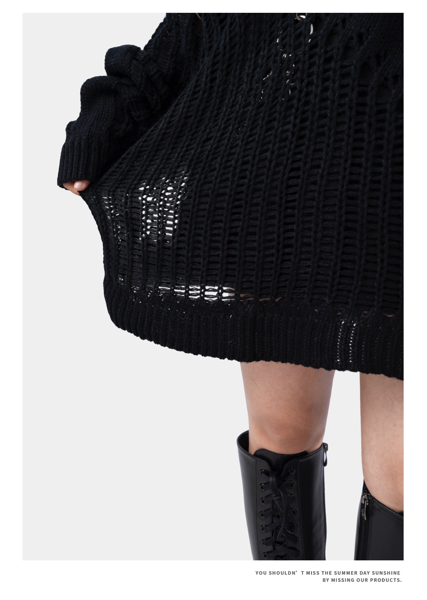 Distressed design light knit unisex BLACK YK0634