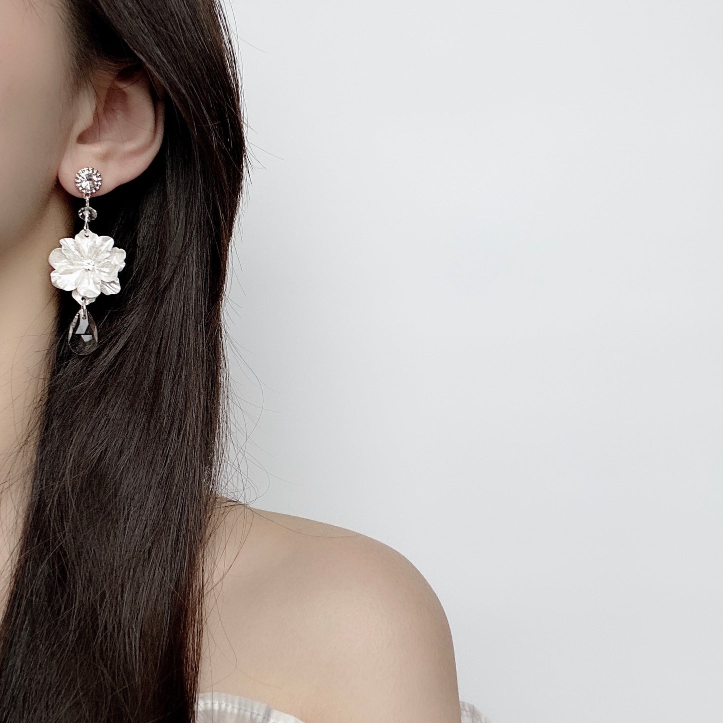 White Flower Drop Earrings