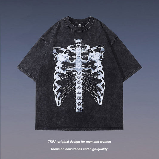 Bone ウォッシュ加工 ユニセックス Tシャツ BLACK