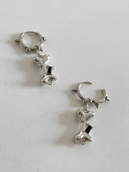 BONE SPIKE HOOP EARRINGS SILVER