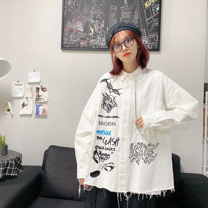 Symbol Embroidery Long Sleeve Shirt WHITE