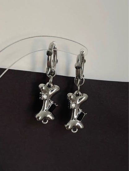 BONE SPIKE HOOP EARRINGS SILVER
