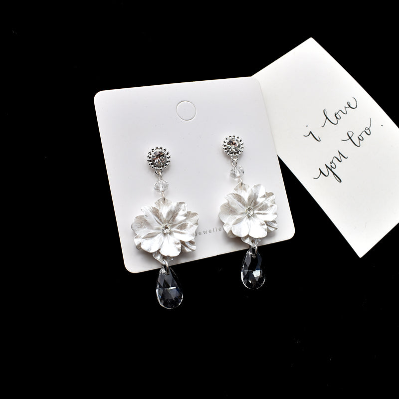 White Flower Drop Earrings