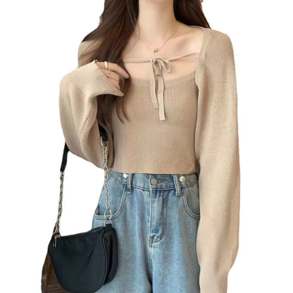 Light knit bolero and camisole set in beige