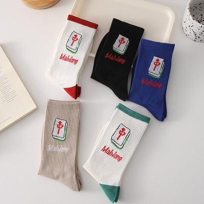 Mahjong tile medium logo ribbed crew socks