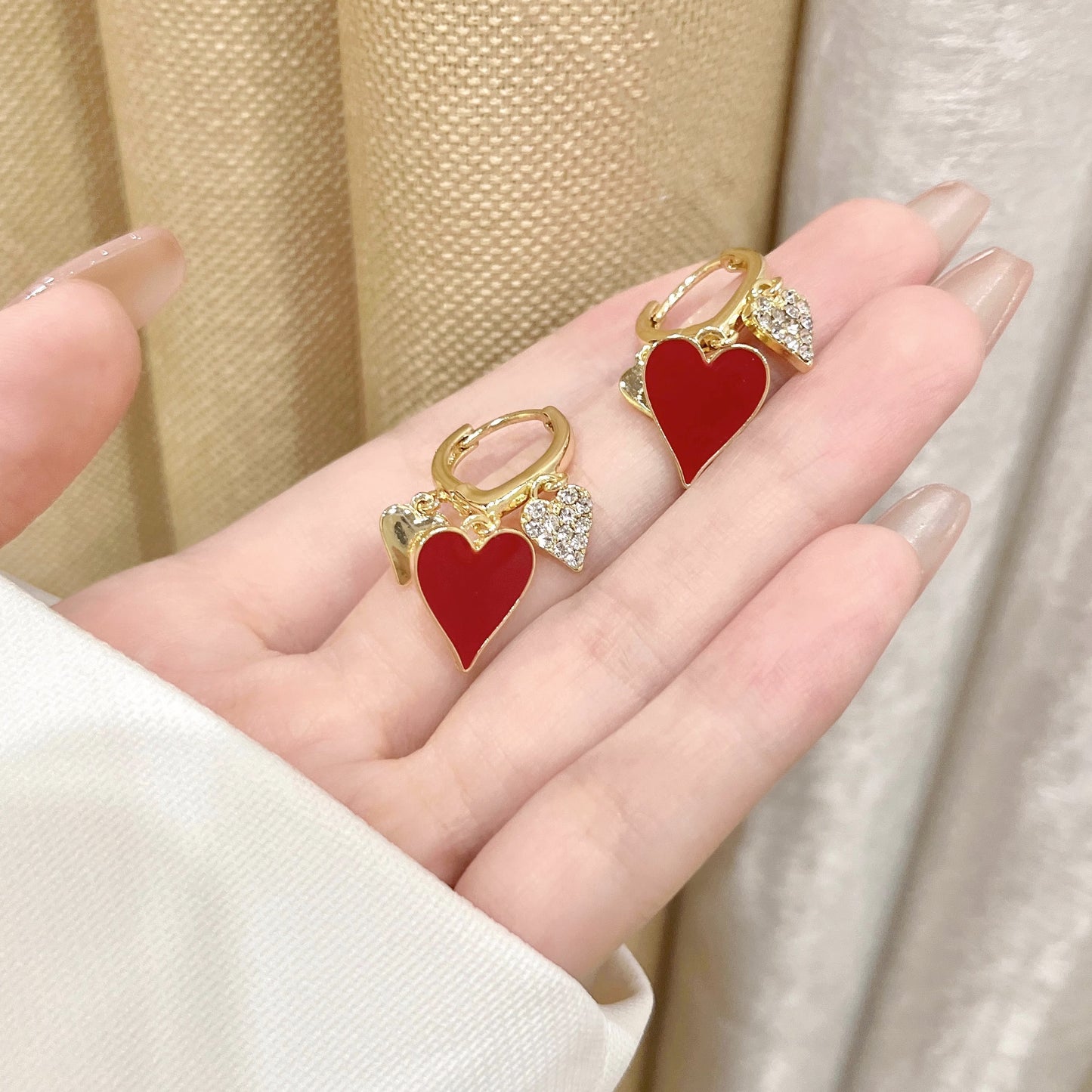 HEART Mini Hoop Earrings GOLD RED