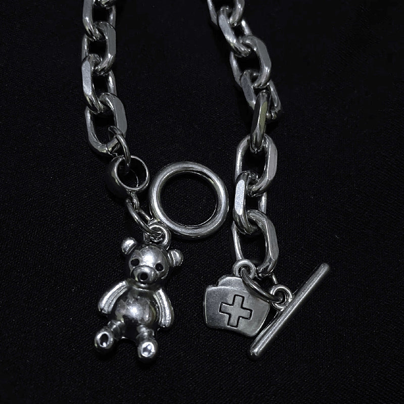 Teddy bear chain bracelet SILVER