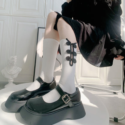 China Button Long Socks WHITE