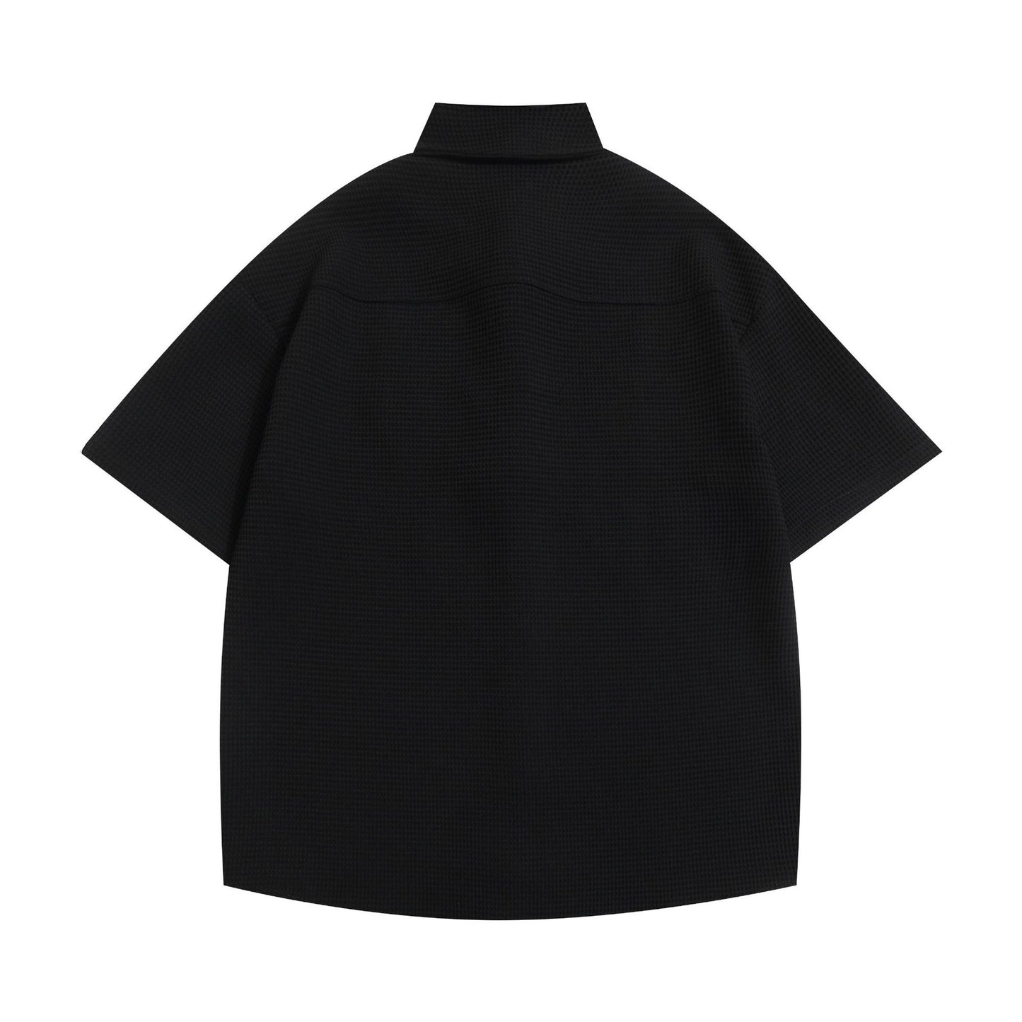 China Button Waffle Shirt BLACK