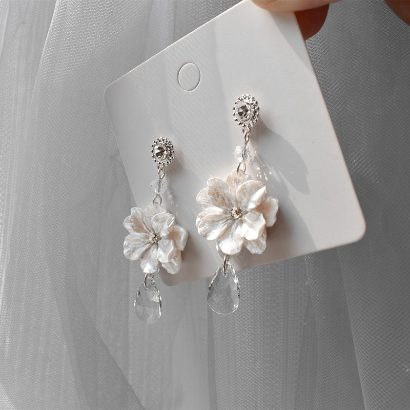 White Flower Drop Earrings