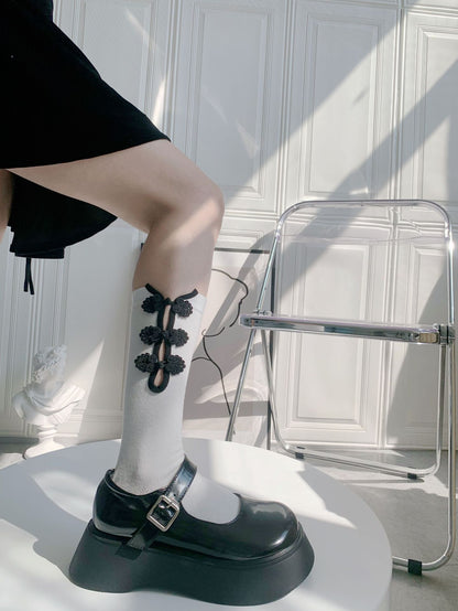 China Button Long Socks WHITE