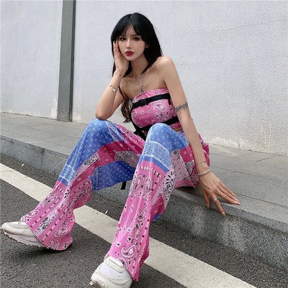 バンダナ柄 チューブトップ パンツセットアップ PINK MS_P