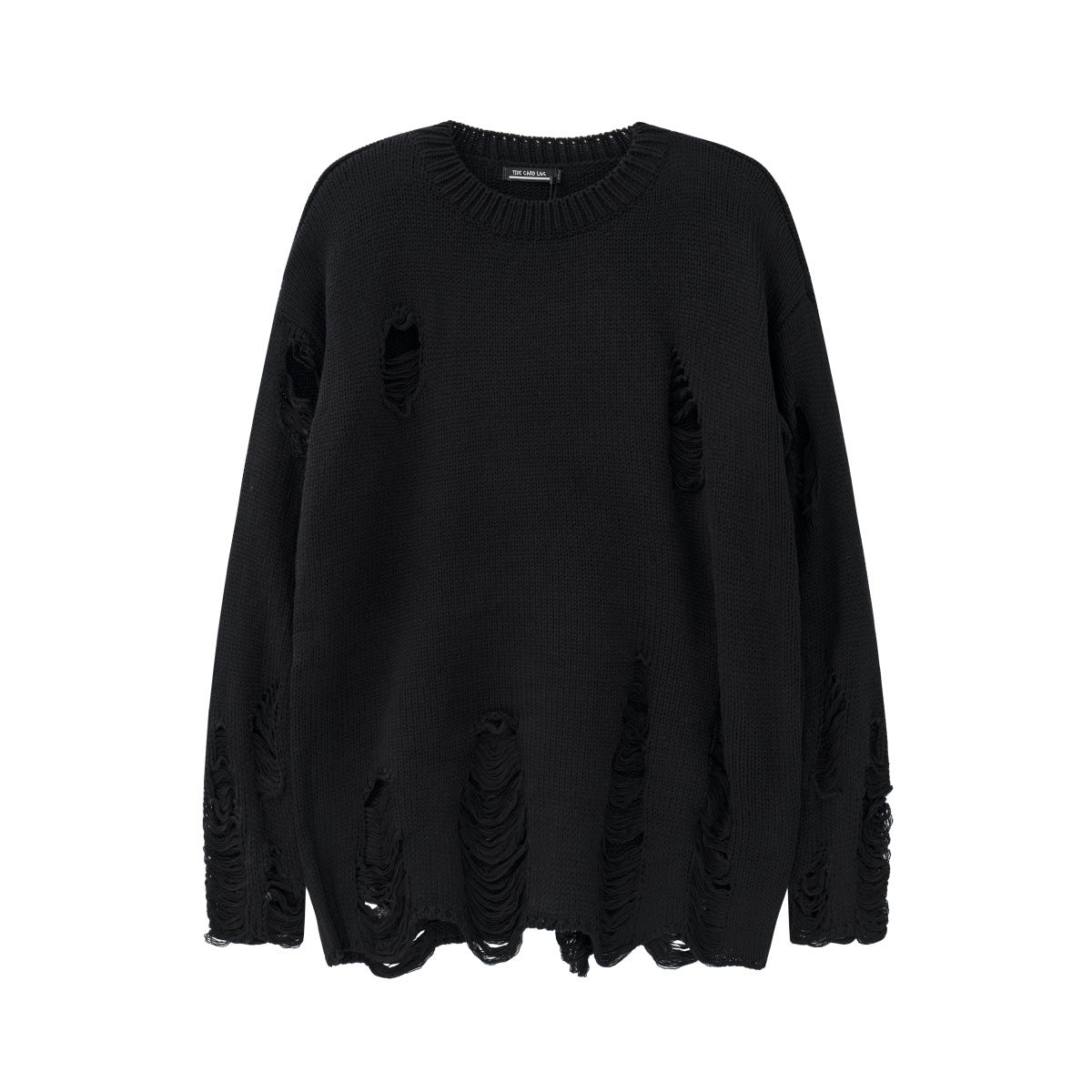 TIDE CARD LOG Distressed Light Knit Sweater BLACK