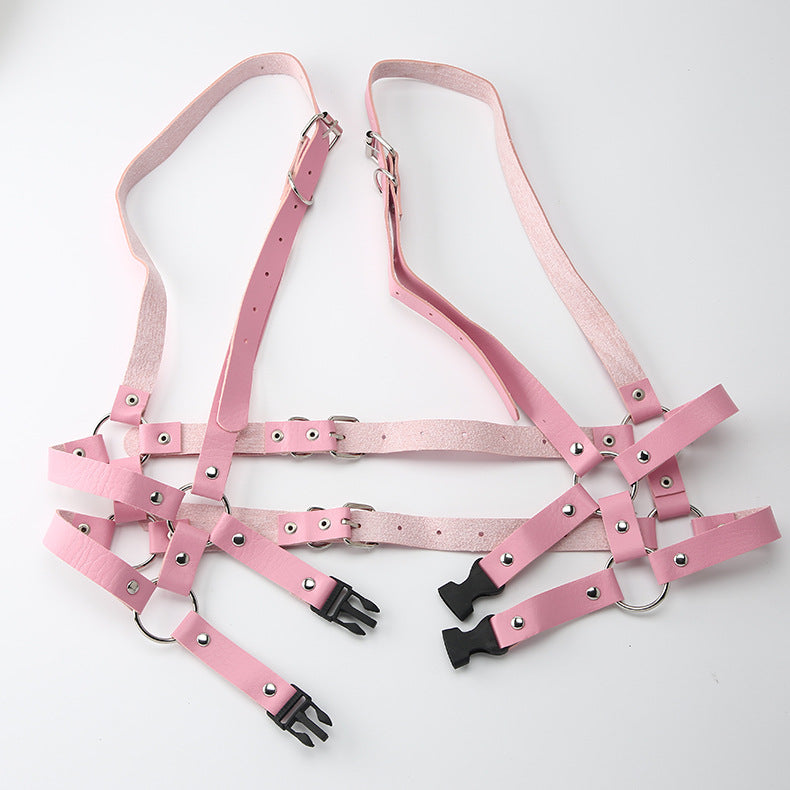 Double waist belt harness belt PINK