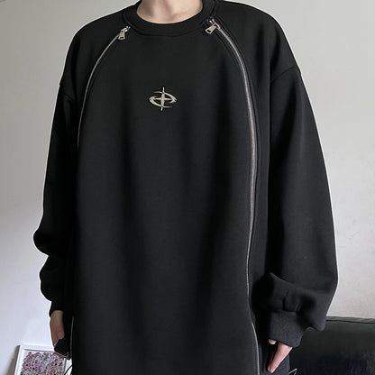 両サイドジッパー Y2K スウェットトップ BLACK