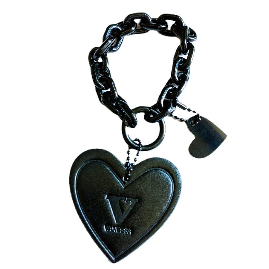 Heart Plastic Chain Keychain BLACK