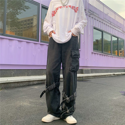 Belt design denim pants