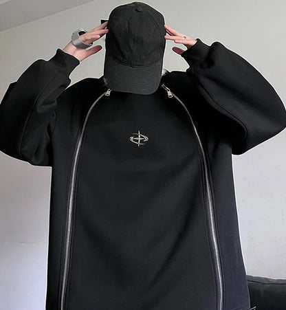 両サイドジッパー Y2K スウェットトップ BLACK