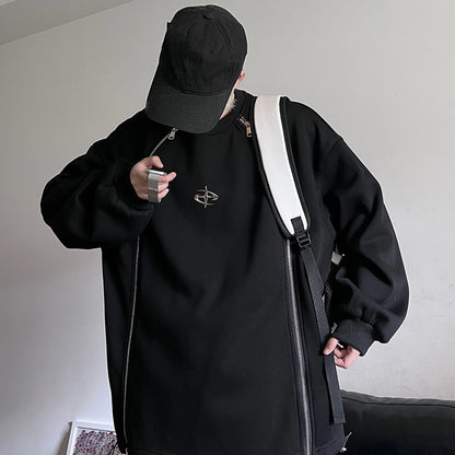 両サイドジッパー Y2K スウェットトップ BLACK